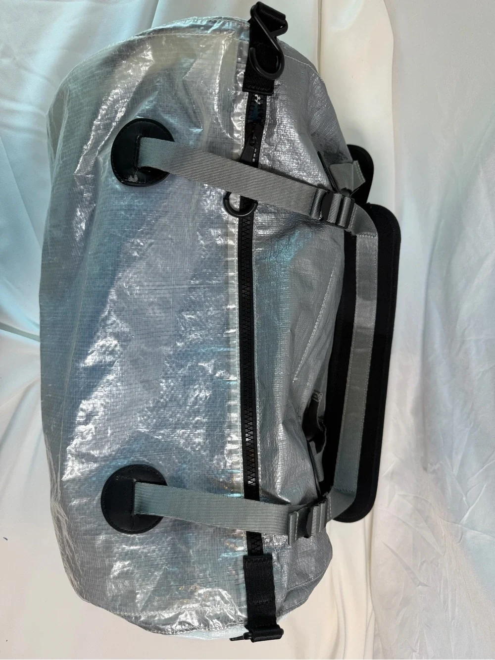 Zara Men Silver Metallic Duffel Bag with Black Handles